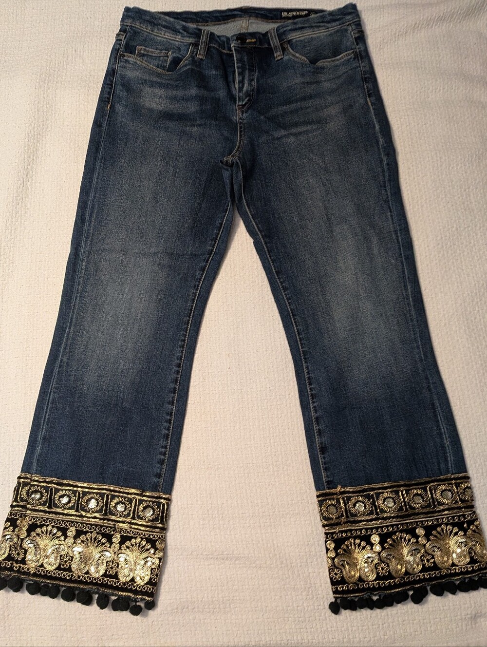 Blanknyc Kick Flare Women Jeans Blue Embellished Hem Jeans